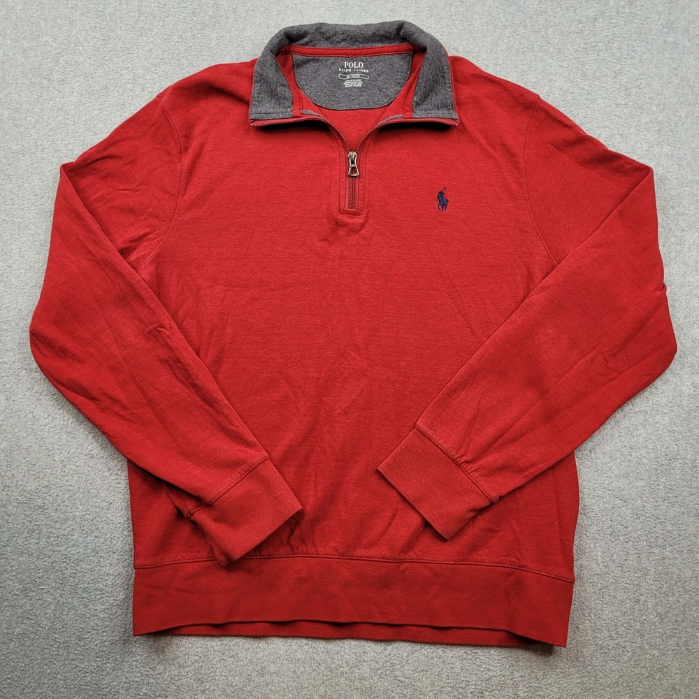 Polo Ralph Lauren Quarter Zip Pullover Mens‎ Medium Red Long Sleeve Pony Logo